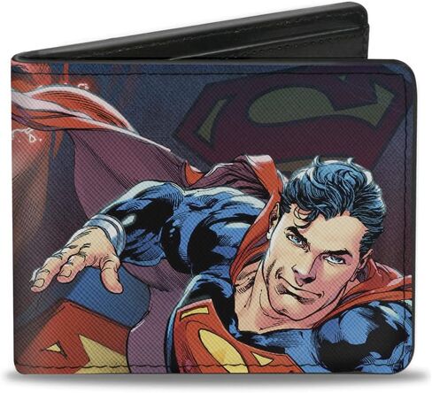Buckle-Down Men's DC Comics Wallet, Bifold, Superman Flying Shield Heat Vision Eyes Pose Close Up, Vegan Leather, 4.0" x 3.5" in Saudi Arabia