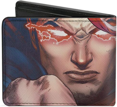 Buckle-Down Men's DC Comics Wallet, Bifold, Superman Flying Shield Heat Vision Eyes Pose Close Up, Vegan Leather, 4.0" x 3.5" in Saudi Arabia