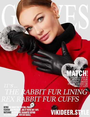 VIKIDEER Elegant Super Warm Fur Lined Gloves Women Leather Gloves Rabbit Fur Lining and Cuffs Touchscreen Driving in Kuwait