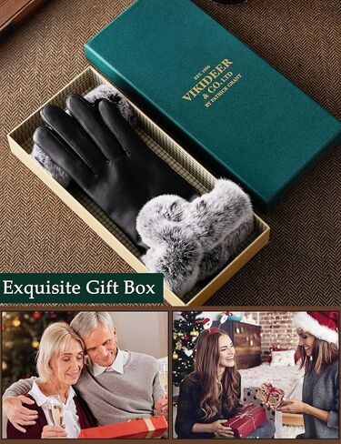 VIKIDEER Elegant Super Warm Fur Lined Gloves Women Leather Gloves Rabbit Fur Lining and Cuffs Touchscreen Driving in Kuwait