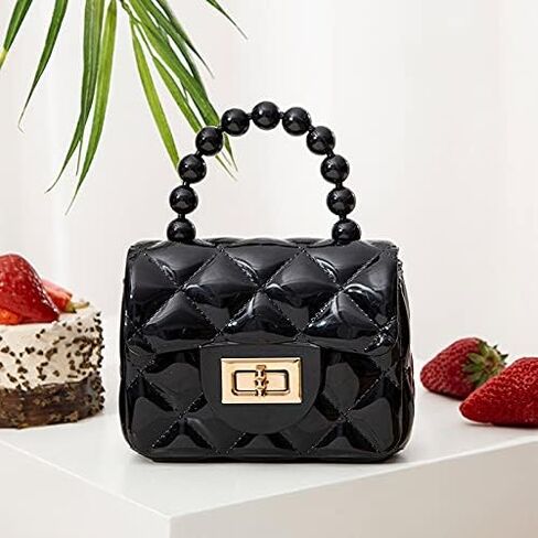 Little Girls Mini Purse PVC Handbag Bag Coin Wallets for Kids Gifts Presents (Black) in Kuwait