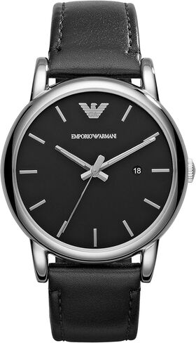 Emporio Armani Men's Three-Hand Date Black Leather Watch in Kuwait