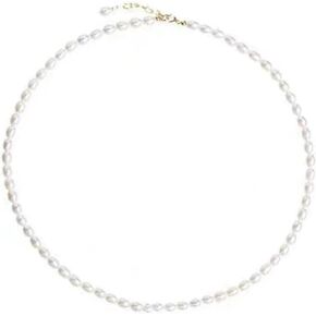 قلادة من لؤلؤ البذور الطبيعية، مملوءة بالذهب عيار 14 قيراط، 7-8 مم لكل لؤلؤة، 15.7 بوصة + 1.18 بوصة، قلادة من لؤلؤ المياه العذبة الطبيعية للنساء والفتيات، سلسلة الترقوة، صناعة يدوية دقيقة، هدية، زفاف، عيد ميلاد in Kuwait