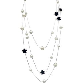 Fashion jewelry designer bridal and chic long imitation pearl clover flower strand necklace for women