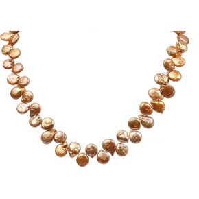 JYX Pearl Necklace Classic 9.5-10mm Yellow Button Freshwater Pearl Necklace for Women 17.5inch in Saudi Arabia