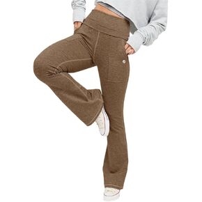 Aurgelmir Womens Flare Yoga Pants High Waisted Foldover Workout Leggings with Pockets Tummy Control Bell Bottom Pants in Kuwait