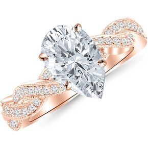 14K White Gold 1.5 to 6.5 Carat LAB GROWN DIAMOND Vintage Eternity Love Twisting Split Shank Pear Cut Diamond Engagement Ring With Milgrain (G-H Color VS1-VS2 Clarity)