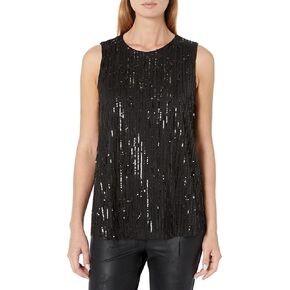 Anne Klein Women's Tassel Sequin Mesh Flyaway Shell in Kuwait