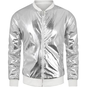 Lars Amadeus Shiny Varsity Jacket for Men's Lightweight Metallic Zip Up Baseball Bomber Jacket in Kuwait