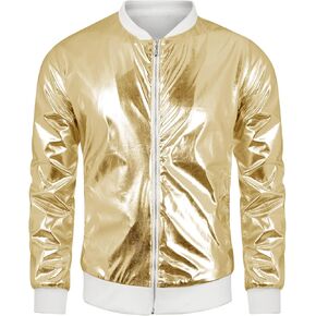 Lars Amadeus Shiny Varsity Jacket for Men's Lightweight Metallic Zip Up Baseball Bomber Jacket