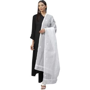 Ada Indian Hand Embroidered Chikankari Cotton Blend Dupatta Stole Scarf for Women A511111 White in Kuwait