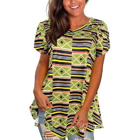 Afibi Womens Print Shirt African Dashiki Short Sleeve V Neck Loose Tunic Tops in Kuwait
