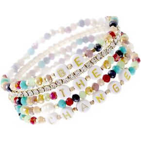 NTLX Inspirational Message Multi Strand Beaded Stackable Stretch Bracelets for Women - Bohemian Boho Style Bracelets – Beautiful Faceted Glass Beads – Gift Box Included