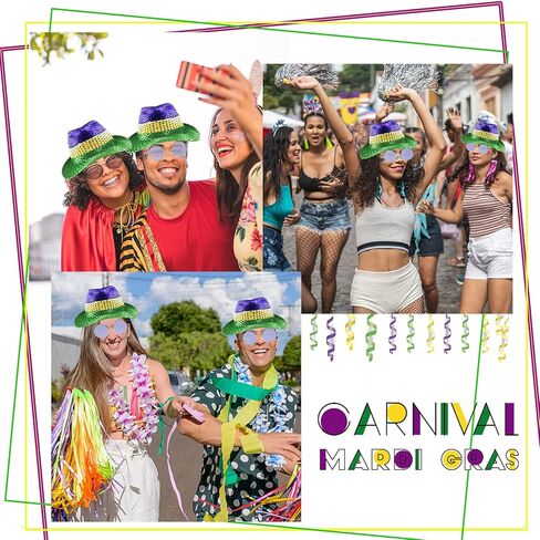 مجموعة اكسسوارات ازياء ماردي غرا تتضمن قبعة ماردي غرا فيدورا مع ترتر ونظارات شمسية للبالغين، قبعة ترتر بنمط هوليوود اكسسوارات ازياء تنكرية لوازم تزيين الحفلات in Kuwait