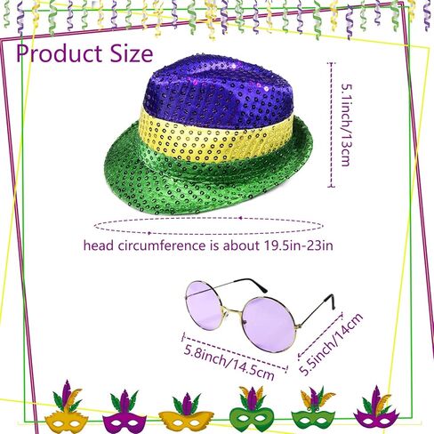 مجموعة اكسسوارات ازياء ماردي غرا تتضمن قبعة ماردي غرا فيدورا مع ترتر ونظارات شمسية للبالغين، قبعة ترتر بنمط هوليوود اكسسوارات ازياء تنكرية لوازم تزيين الحفلات in Kuwait