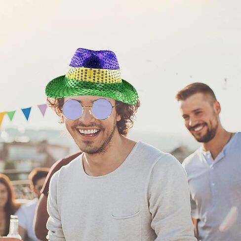 مجموعة اكسسوارات ازياء ماردي غرا تتضمن قبعة ماردي غرا فيدورا مع ترتر ونظارات شمسية للبالغين، قبعة ترتر بنمط هوليوود اكسسوارات ازياء تنكرية لوازم تزيين الحفلات in Kuwait