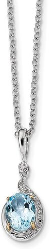 Solid 925 Sterling Silver and 14K Sky Blue Topaz Diamond Pendant Necklace Charm Chain - with Secure Lobster Lock Clasp (.01 cttw.) in Saudi Arabia