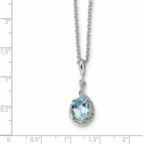 Solid 925 Sterling Silver and 14K Sky Blue Topaz Diamond Pendant Necklace Charm Chain - with Secure Lobster Lock Clasp (.01 cttw.) in Saudi Arabia