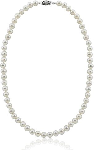 White Freshwater Cultured Pearl Necklace A Quality (6.5-7.0mm), rhodium-plated-base-metal clasp in Kuwait