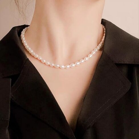 قلادة من لؤلؤ البذور الطبيعية، مملوءة بالذهب عيار 14 قيراط، 7-8 مم لكل لؤلؤة، 15.7 بوصة + 1.18 بوصة، قلادة من لؤلؤ المياه العذبة الطبيعية للنساء والفتيات، سلسلة الترقوة، صناعة يدوية دقيقة، هدية، زفاف، عيد ميلاد in Kuwait