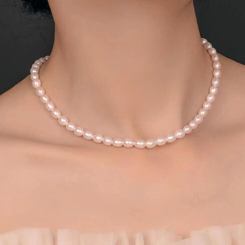 قلادة من لؤلؤ البذور الطبيعية، مملوءة بالذهب عيار 14 قيراط، 7-8 مم لكل لؤلؤة، 15.7 بوصة + 1.18 بوصة، قلادة من لؤلؤ المياه العذبة الطبيعية للنساء والفتيات، سلسلة الترقوة، صناعة يدوية دقيقة، هدية، زفاف، عيد ميلاد in Kuwait