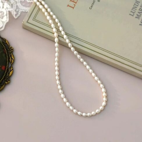 قلادة من لؤلؤ البذور الطبيعية، مملوءة بالذهب عيار 14 قيراط، 7-8 مم لكل لؤلؤة، 15.7 بوصة + 1.18 بوصة، قلادة من لؤلؤ المياه العذبة الطبيعية للنساء والفتيات، سلسلة الترقوة، صناعة يدوية دقيقة، هدية، زفاف، عيد ميلاد in Kuwait