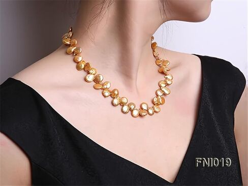 JYX Pearl Necklace Classic 9.5-10mm Yellow Button Freshwater Pearl Necklace for Women 17.5inch in Saudi Arabia