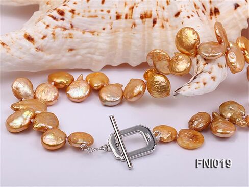 JYX Pearl Necklace Classic 9.5-10mm Yellow Button Freshwater Pearl Necklace for Women 17.5inch in Saudi Arabia