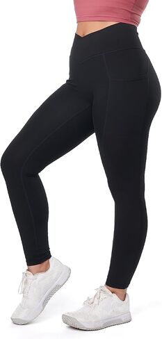 High Waist Yoga Pants with Side Pockets, Workout Running Leggings, Srunch Butt, V-Cut Front, Butt Lift, Full Length for Women in Saudi Arabia