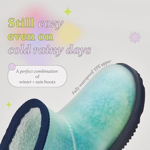 Bimbobimba للجنسين - أطفال بنات أولاد شتوي مطر ثلجي مقاوم للماء فرو صناعي مبطن قصير أنيق للكاحل مع بطانة متدرجة بلون الحلوى وجزء علوي شفاف غير لامع للأطفال الصغار in Kuwait