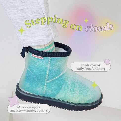 Bimbobimba للجنسين - أطفال بنات أولاد شتوي مطر ثلجي مقاوم للماء فرو صناعي مبطن قصير أنيق للكاحل مع بطانة متدرجة بلون الحلوى وجزء علوي شفاف غير لامع للأطفال الصغار in Kuwait