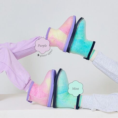 Bimbobimba للجنسين - أطفال بنات أولاد شتوي مطر ثلجي مقاوم للماء فرو صناعي مبطن قصير أنيق للكاحل مع بطانة متدرجة بلون الحلوى وجزء علوي شفاف غير لامع للأطفال الصغار in Kuwait