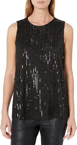 Anne Klein Women's Tassel Sequin Mesh Flyaway Shell in Kuwait