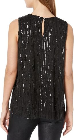 Anne Klein Women's Tassel Sequin Mesh Flyaway Shell in Kuwait