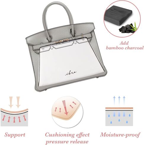 [HB25R] ibao وسادة حقيبة يد فاخرة (تناسب Birkin 25 Retourne Bags)، حشو محفظة إسفنجية ذاكرة من الخيزران الفحم، أبيض، HB25R, أبيض, HB25R in Saudi Arabia