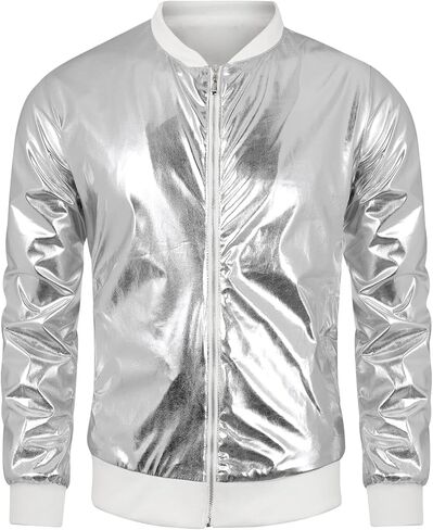 Lars Amadeus Shiny Varsity Jacket for Men's Lightweight Metallic Zip Up Baseball Bomber Jacket in Kuwait