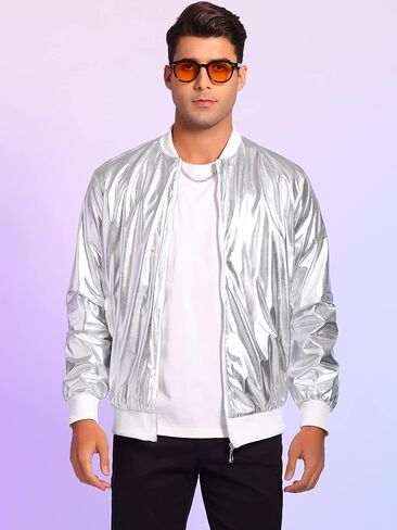 Lars Amadeus Shiny Varsity Jacket for Men's Lightweight Metallic Zip Up Baseball Bomber Jacket in Kuwait