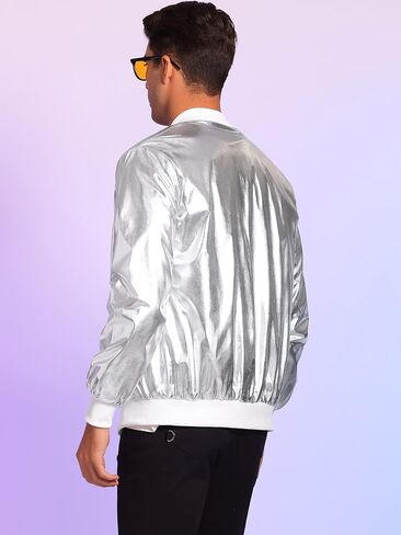 Lars Amadeus Shiny Varsity Jacket for Men's Lightweight Metallic Zip Up Baseball Bomber Jacket in Kuwait