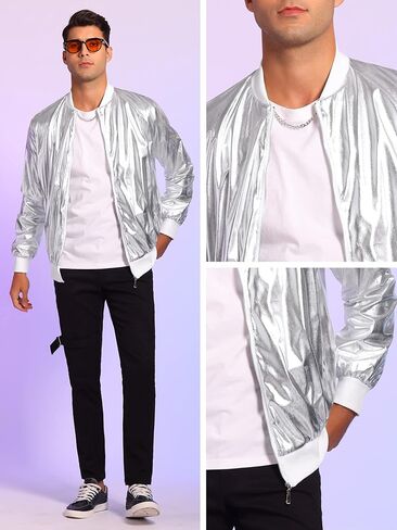Lars Amadeus Shiny Varsity Jacket for Men's Lightweight Metallic Zip Up Baseball Bomber Jacket in Kuwait