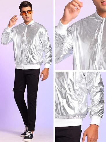 Lars Amadeus Shiny Varsity Jacket for Men's Lightweight Metallic Zip Up Baseball Bomber Jacket in Kuwait