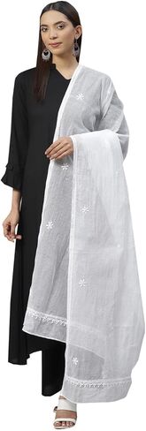 Ada Indian Hand Embroidered Chikankari Cotton Blend Dupatta Stole Scarf for Women A511111 White in Saudi Arabia