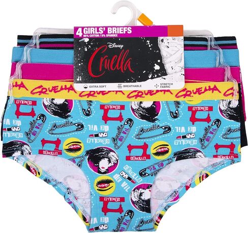 Disney Girls' Cruella 4-Pack of Super Soft Cotton-Blend Underwear, Sizes 6, 8 and 10 in Saudi Arabia