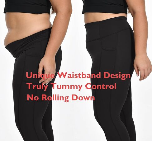 Tummy Control Leggings with Pockets,No Front Seam,Hidden Scrunch,High Waisted 25 Inch 7/8 Plus Size in Kuwait