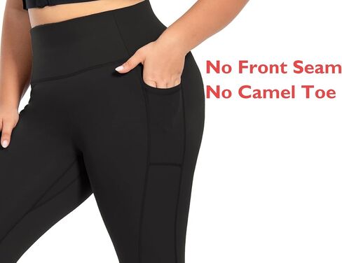 Tummy Control Leggings with Pockets,No Front Seam,Hidden Scrunch,High Waisted 25 Inch 7/8 Plus Size in Kuwait