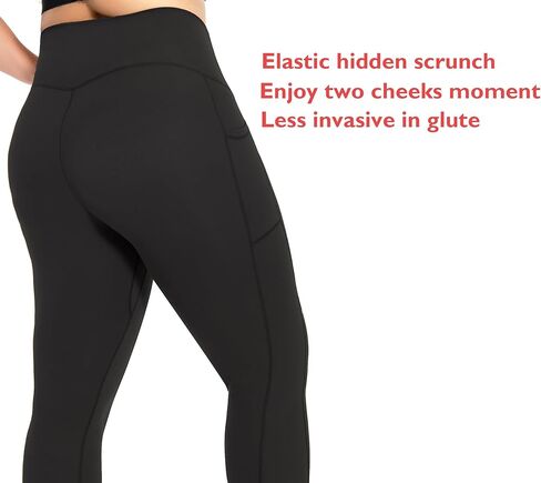 Tummy Control Leggings with Pockets,No Front Seam,Hidden Scrunch,High Waisted 25 Inch 7/8 Plus Size in Kuwait