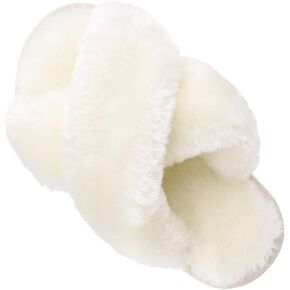 ISZPLUSH Girl's Fluffy Slippers Kids' Fuzzy Slippers Slide Sandals Leopard Tie Dye Cross Band Plush Open Toe Slip on House Bedroom Slippers in Kuwait