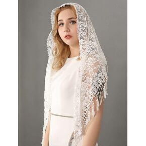 HEREAD مصلى الكاثوليكية الدانتيل الحجاب الكنيسة مانتيا حجاب الزفاف مع مشط اللاتينية كتلة وشاح الرأس يغطي للعرائس والنساء in Kuwait