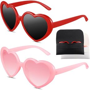 auroray Heart Sunglasses for Women Men, 2 Pairs Oversized Red Heart Shaped Sunglasses Pink Love Heart Glasses with 2 Leather Eyeglasses Pouch, Retro Fun Vintage Cute Sunglasses in Kuwait