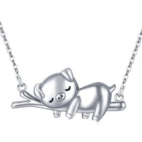 StoryMidir Pig Necklace 925 Sterling Silver Cute Animal Necklace Snorting Pig Piggy Pendant Pig Jewelry Gifts for Pig Lovers Women Girls