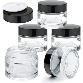 Gakshzbds Glass Jars with Lids 2 oz 5 pack-Clear Small Glass Jar with Black Lids,Small Glass Travel Containers with Lids and Inner Liners Upgraded Mouth Design